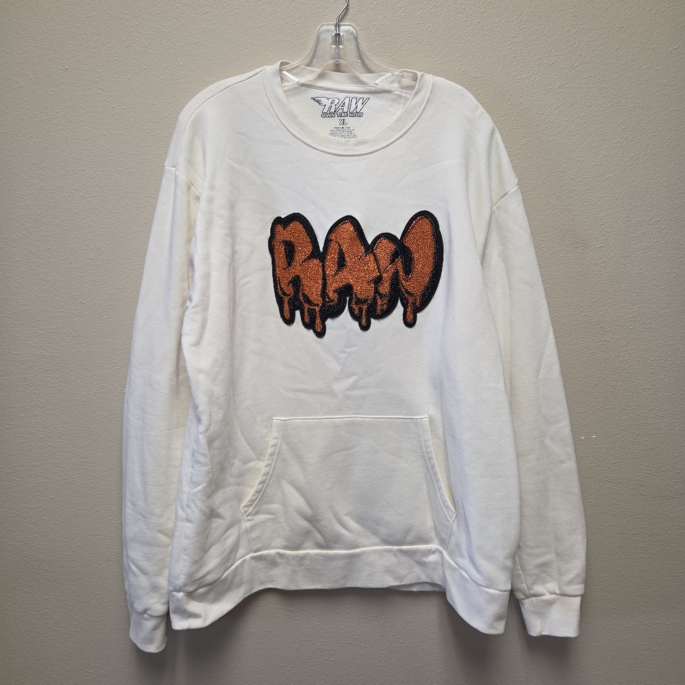 Men RAW Drip Orange Bling Long Sleeve Kangaroo Shirt XL